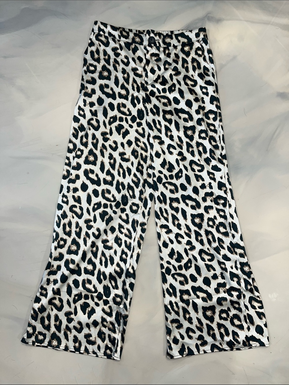 Haute Monde White Black Leopard-Print Wide Leg Pants